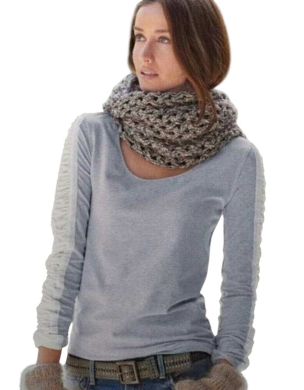 Sundance Bellina Ruched Velvet Long Sleeve Scoop Neck Twilight-Core Grey Med Top